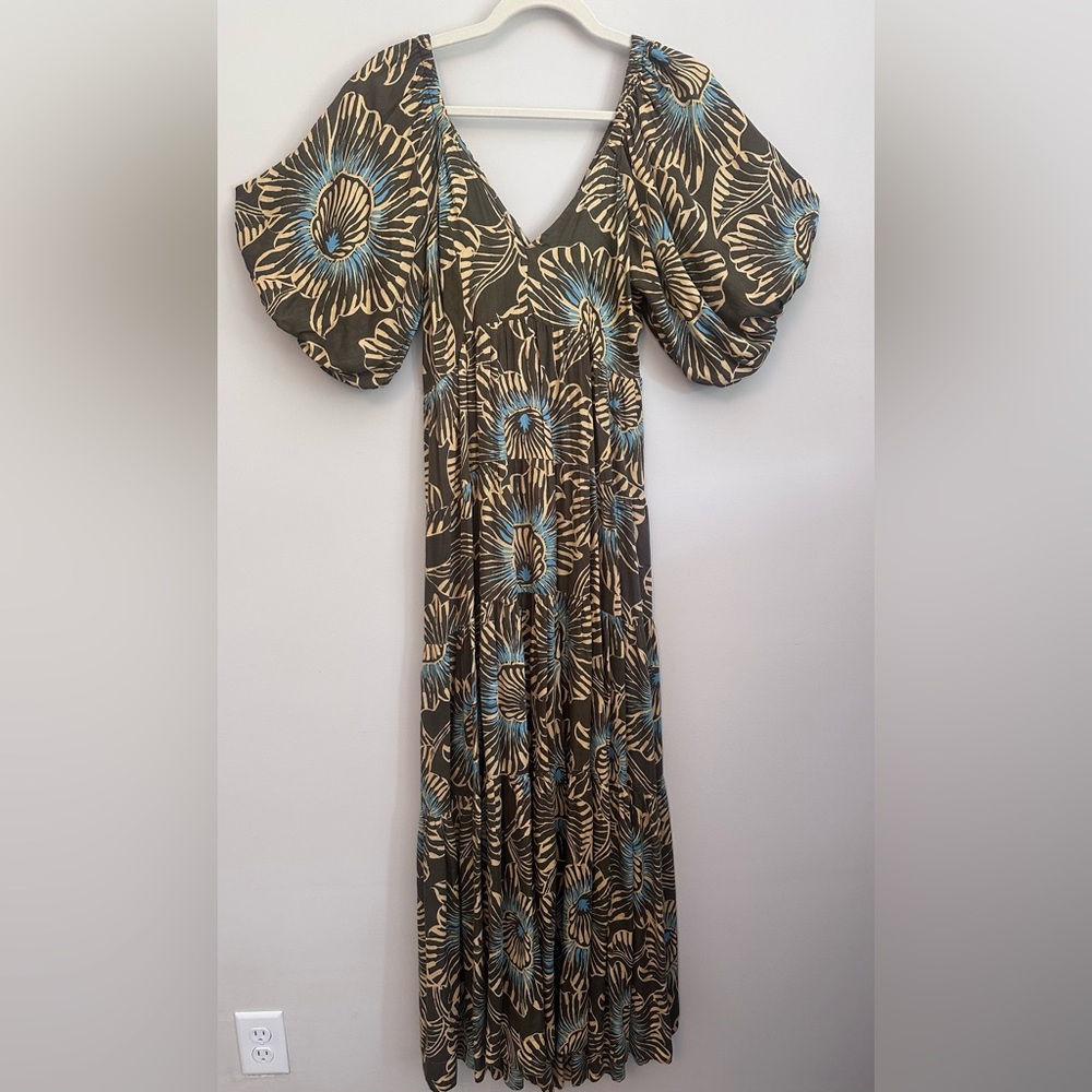 Omika Womens Floral Tiered Maxi Dress with Puff Sleeves Size XS Boho Resortwear